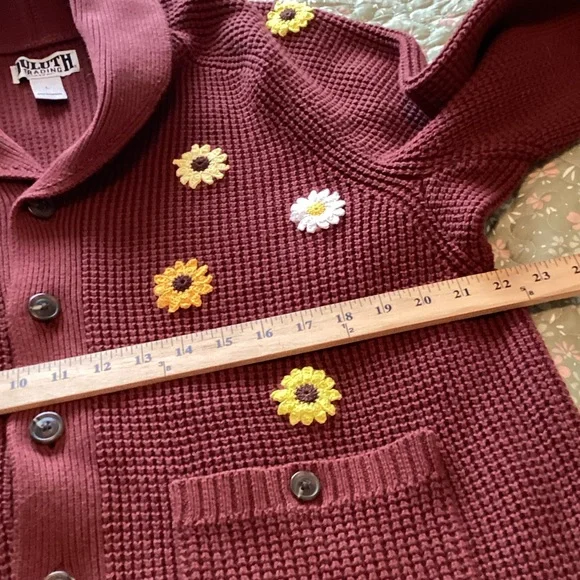 Duluth Rust Brown Floral Appliqué Cardigan Sweater L - Picture 6 of 9